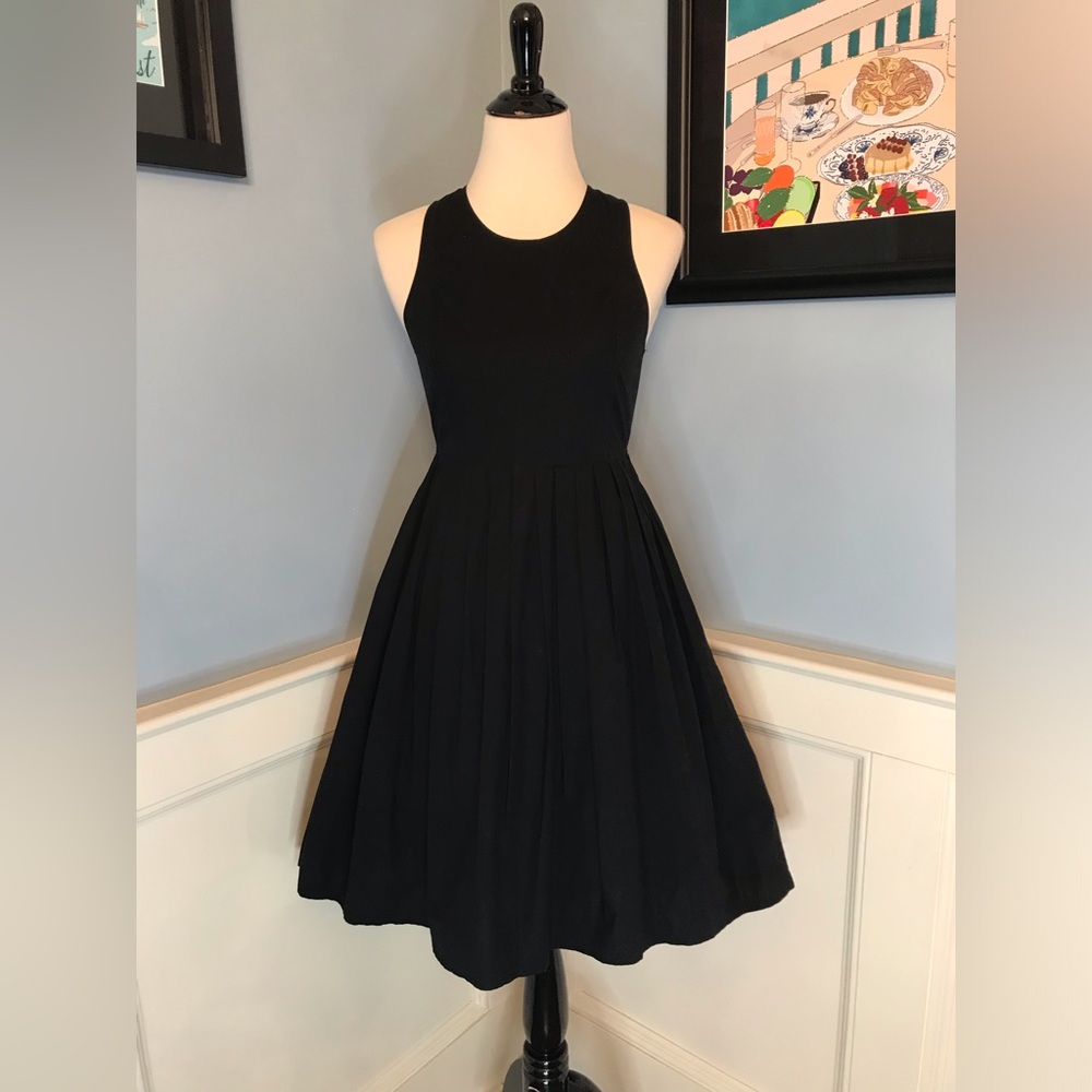Pleated Black Sleeveless Fit and Flare Dress Sz 2
